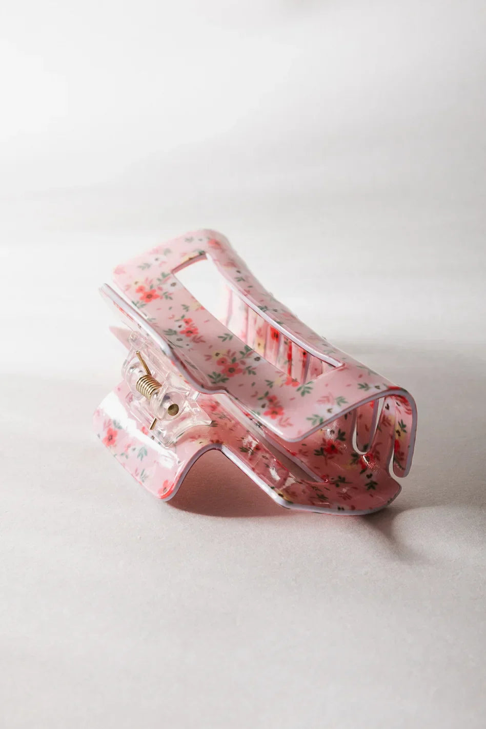 Floral Rectangle Claw Clip in Pink