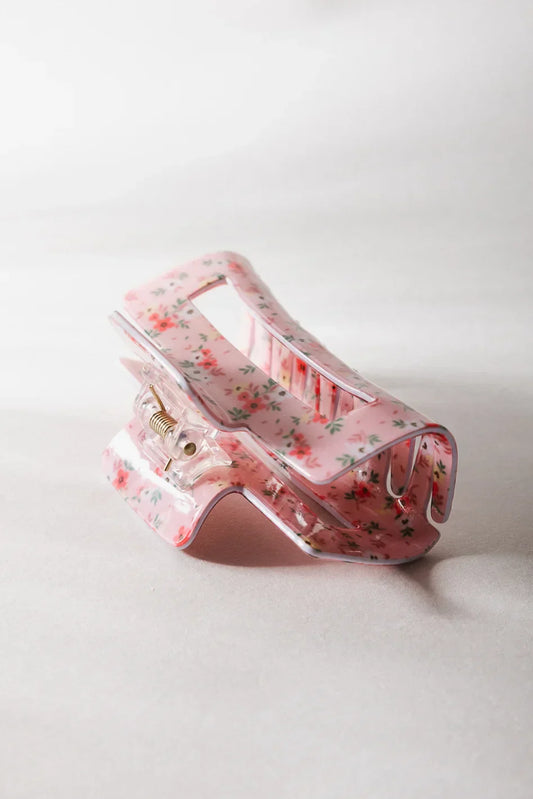 Floral Rectangle Claw Clip in Pink