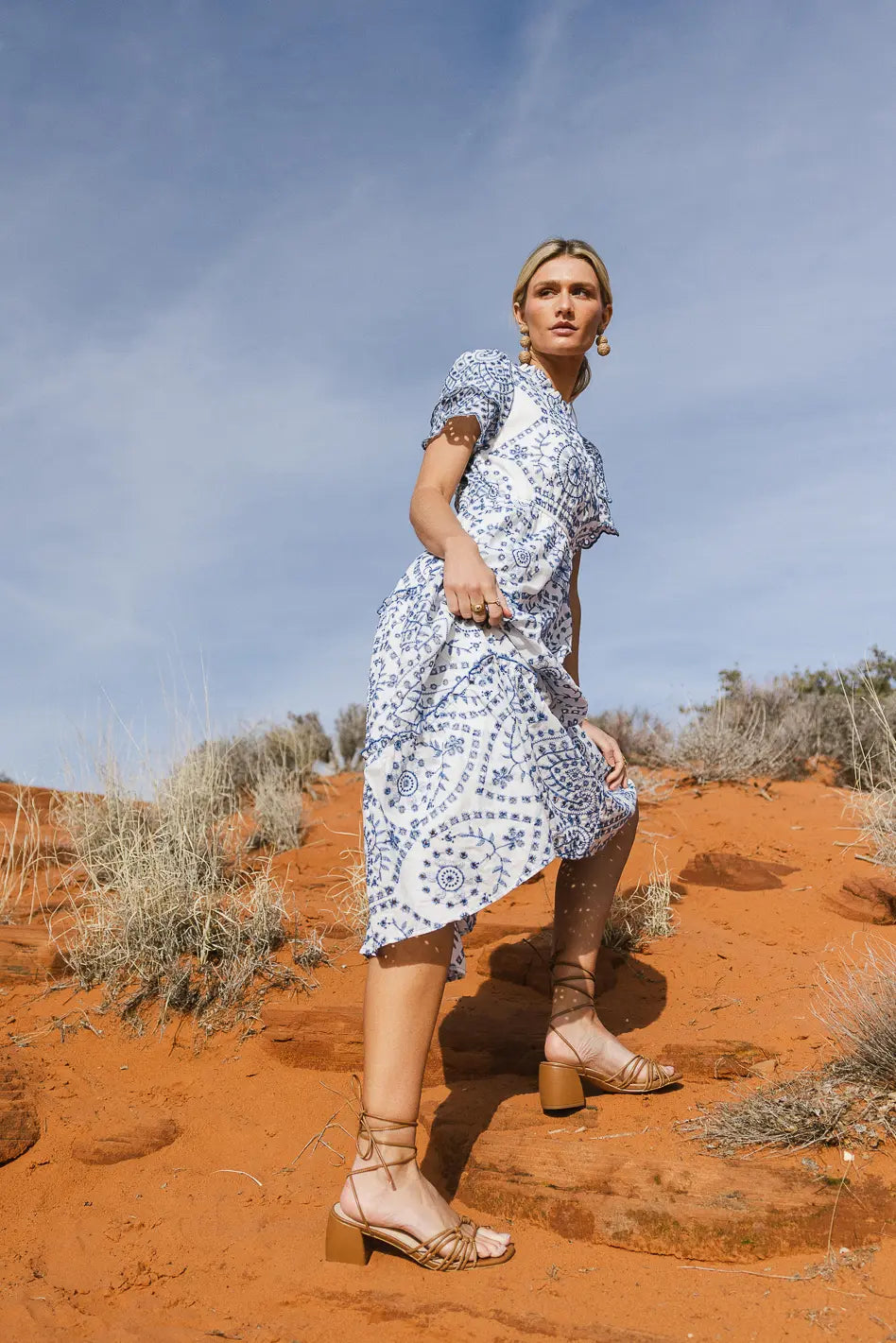 Alena Eyelet Lace Dress in Blue - FINAL SALE