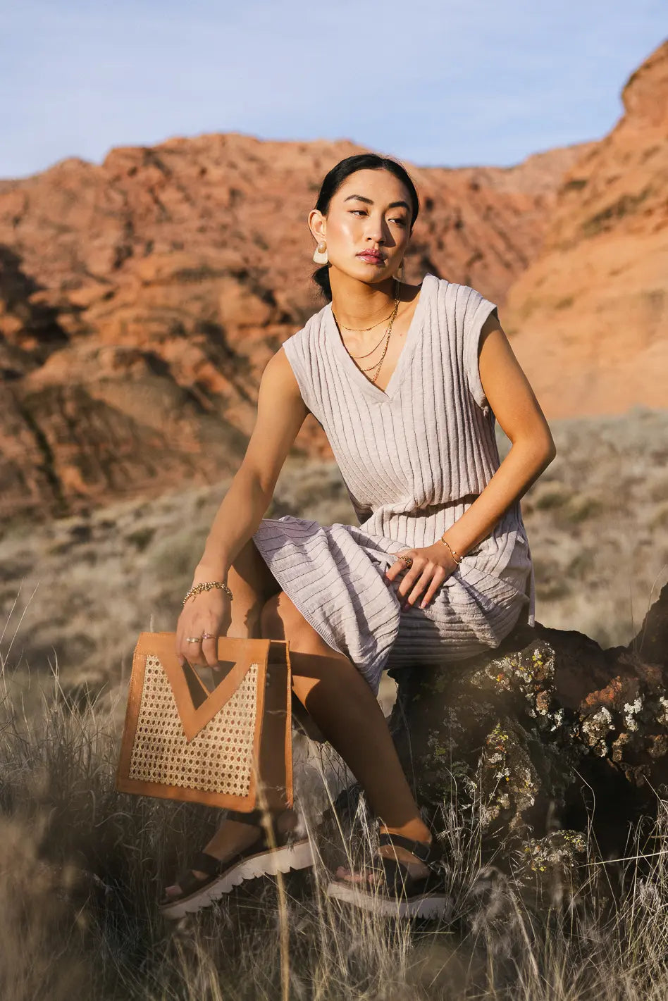 Meilani Ribbed Skirt in Taupe - FINAL SALE