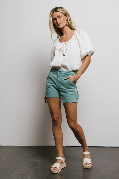 Maria Utility Denim Shorts in Teal - FINAL SALE