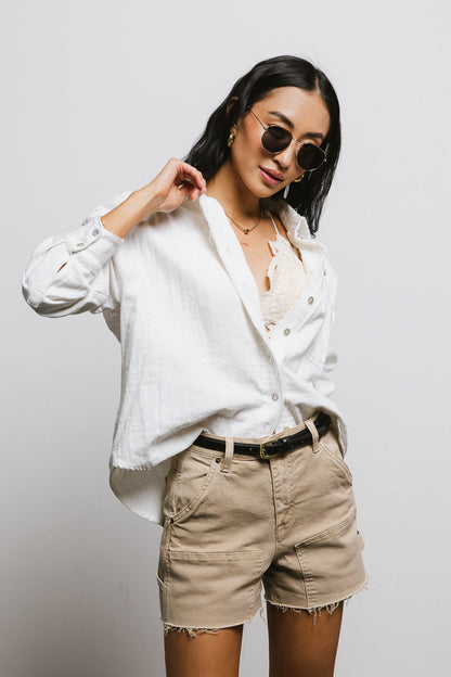 Maria Utility Denim Shorts in Tan - FINAL SALE