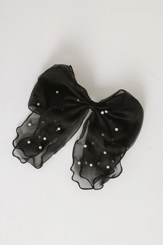 Pearl Bow Hair Clip in Black - FINAL SALE