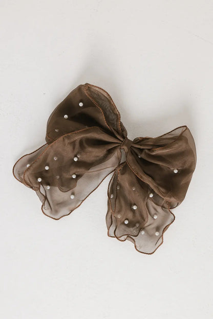 Pearl Bow Hair Clip in Brown - FINAL SALE