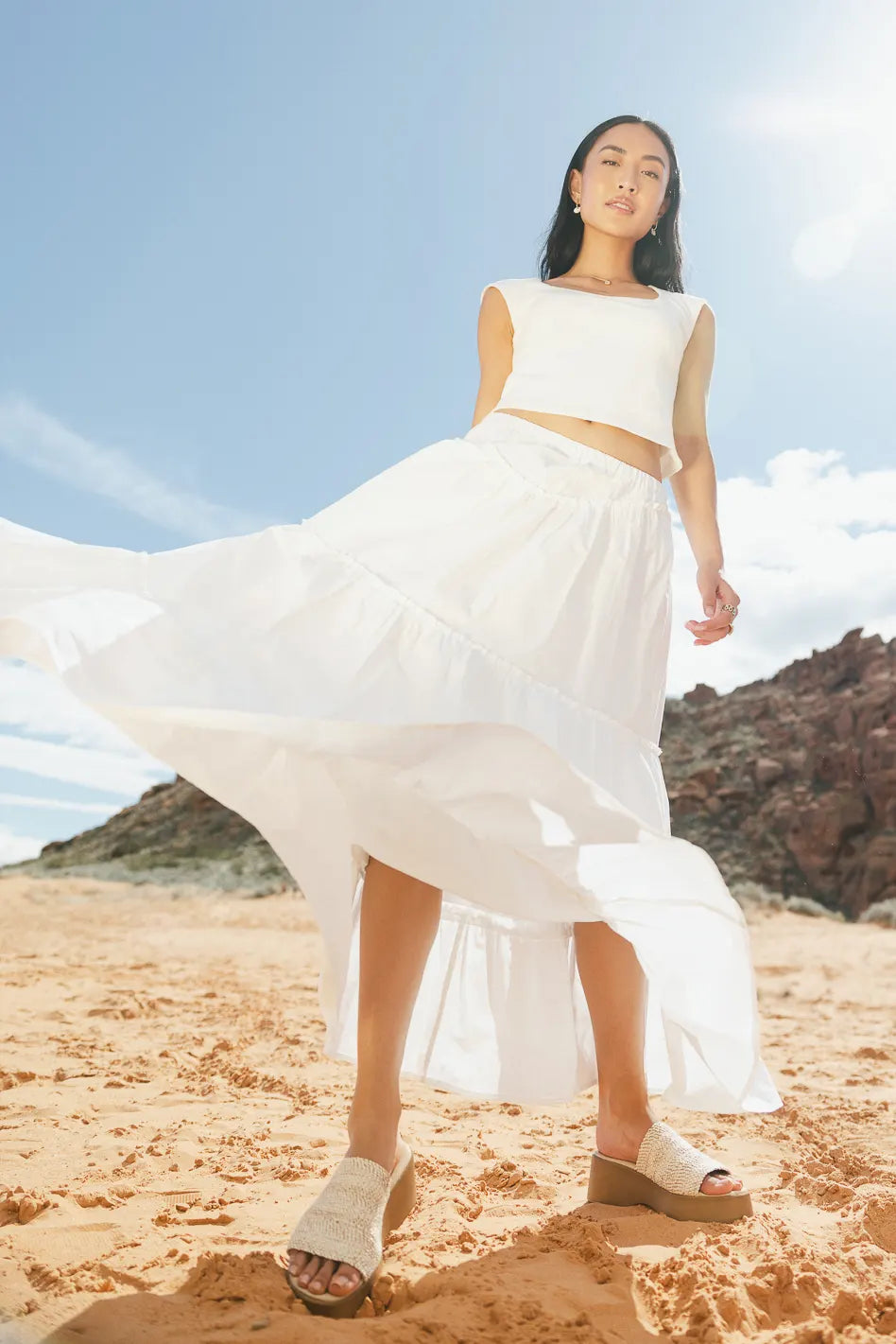 Layana Tiered Skirt in White - FINAL SALE