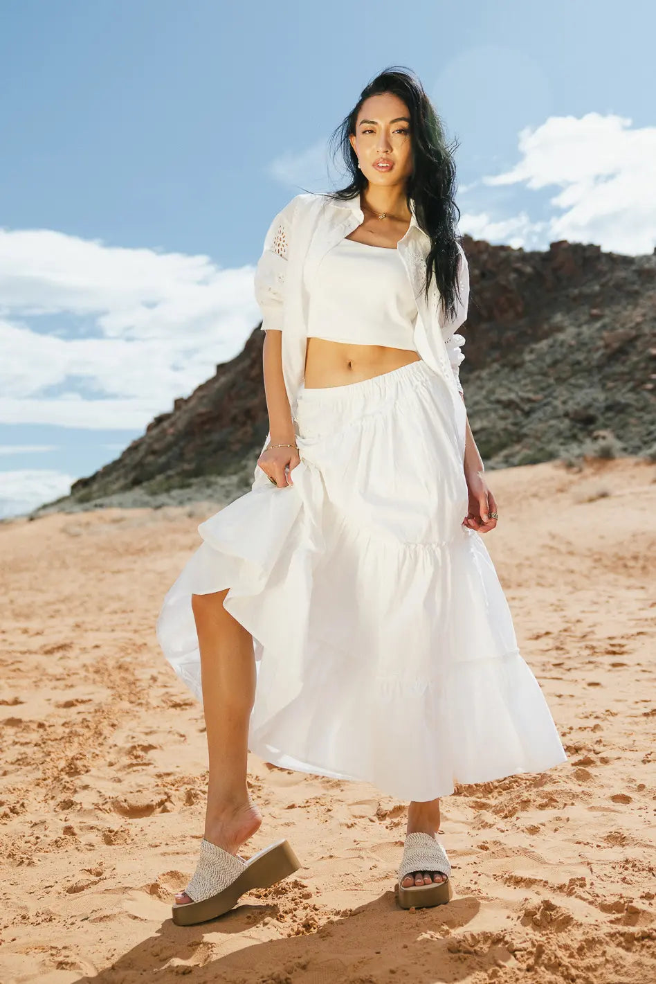 Layana Tiered Skirt in White - FINAL SALE