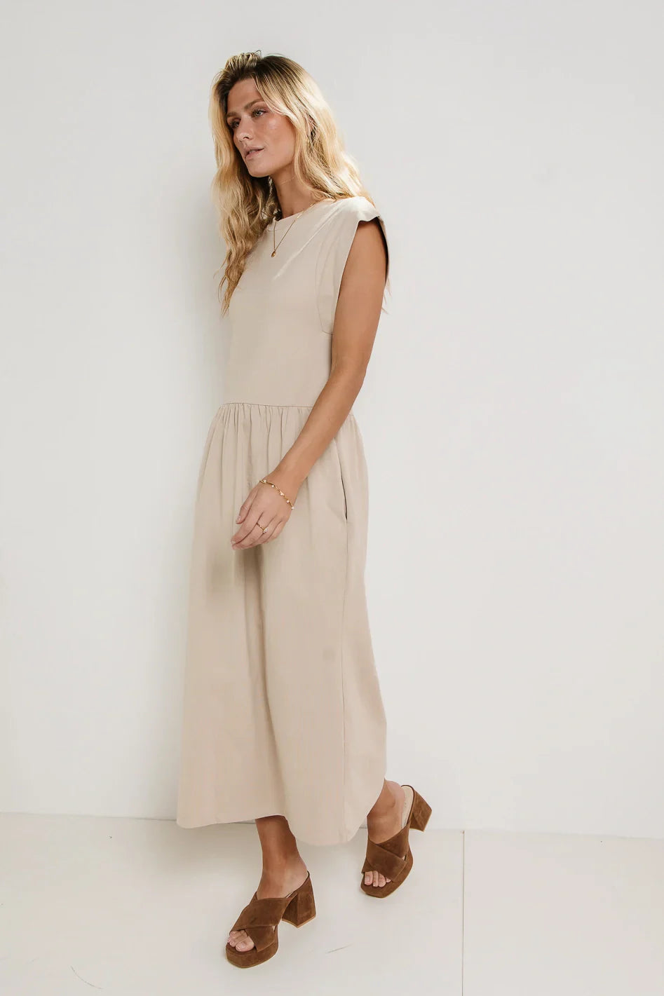 Louie Midi Dress in Beige - FINAL SALE