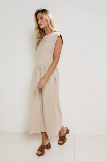 Louie Midi Dress in Beige - FINAL SALE