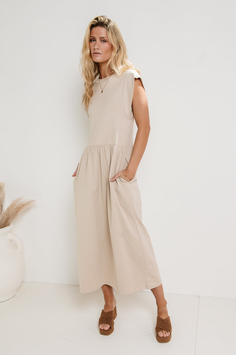 Louie Midi Dress in Beige - FINAL SALE