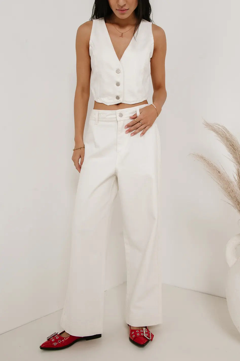 Georgia Wide Leg Jeans in Cream - FINAL SALE