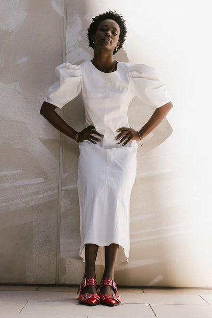 Campbell Denim Dress in Cream - FINAL SALE