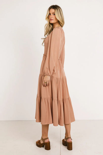 Smocked Tiered Midi Dress in Pink - FINAL SALE