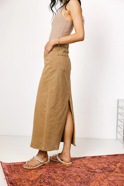 Harley Denim Midi Skirt in Mocha - FINAL SALE