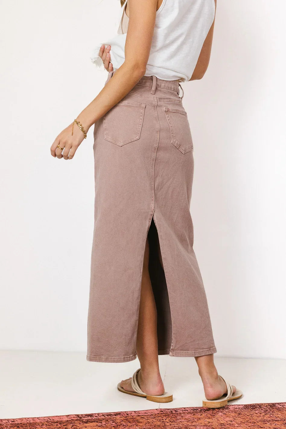 Harley denim midi skirt in mauve - FINAL SALE