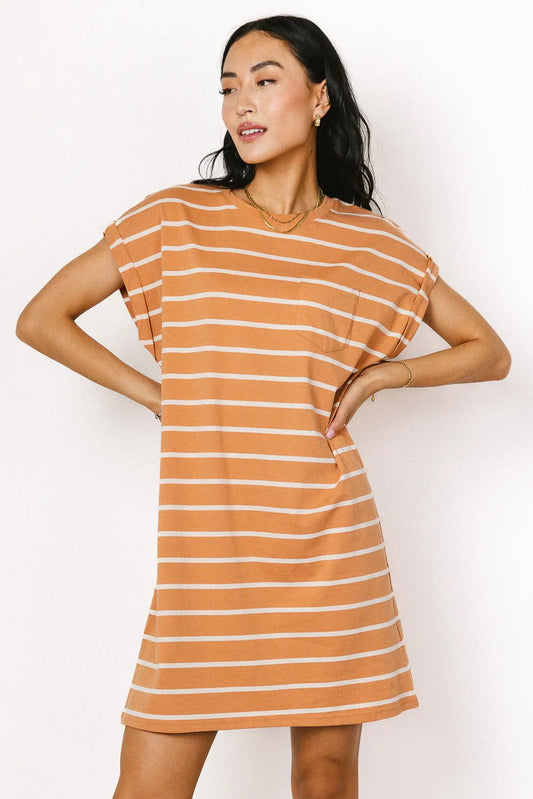 Kennedy Striped T-Shirt Dress in Rust - FINAL SALE