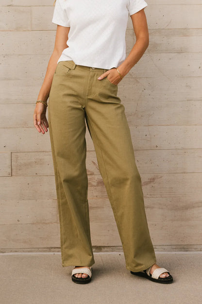 Porsha Straight Leg Jeans in Olive - FINAL SALE