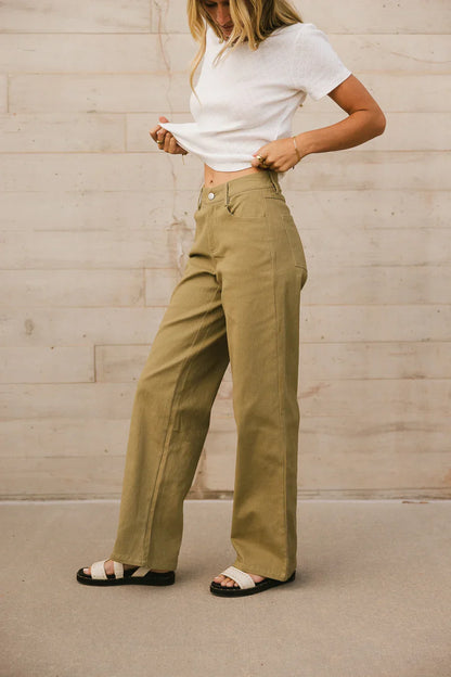 Porsha Straight Leg Jeans in Olive - FINAL SALE