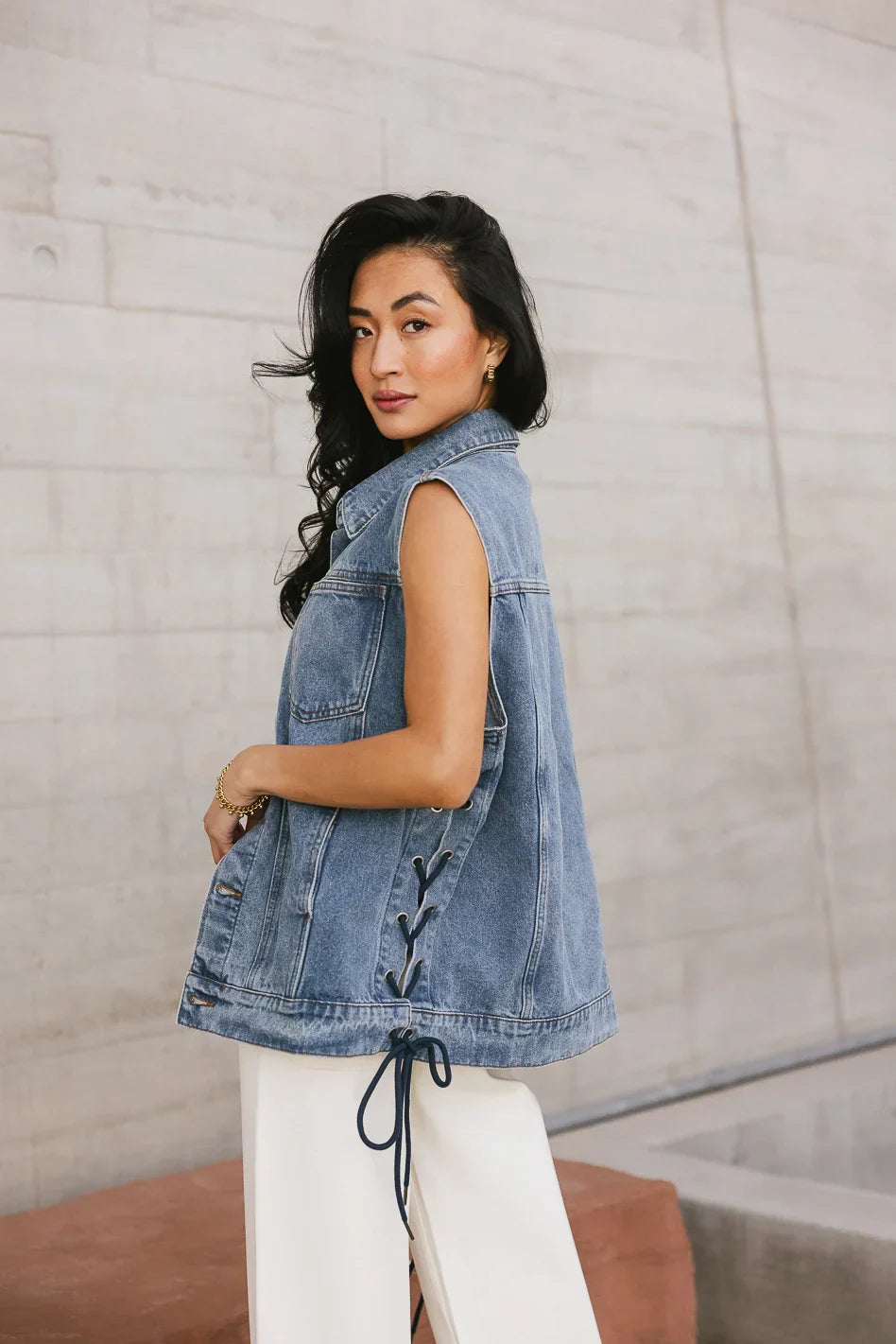 Stephie Lace Up Denim Vest - FINAL SALE