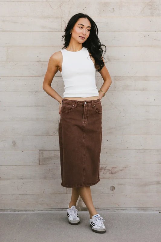 Jordan Denim Skirt in Brown - FINAL SALE