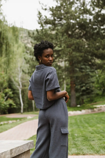 Benji Cotton Gauze Top in Slate Blue - FINAL SALE