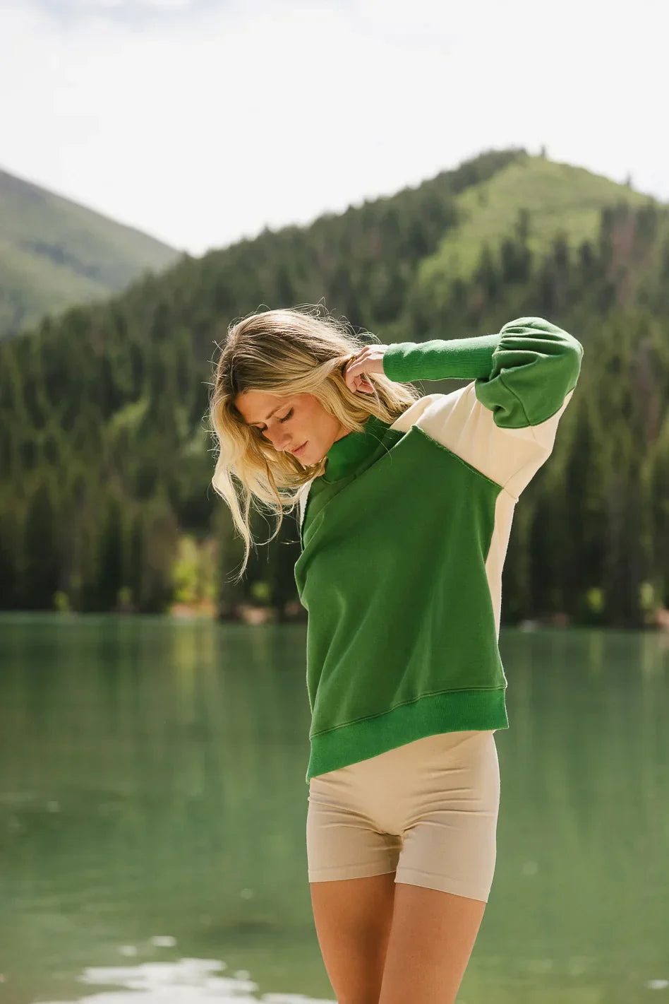 Drew Colorblock Sweatshirt in Green - FINAL SALE