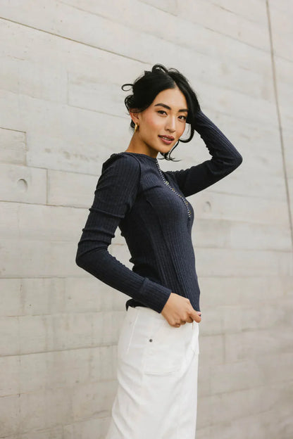 Emmilianne Ribbed Top in Navy - FINAL SALE