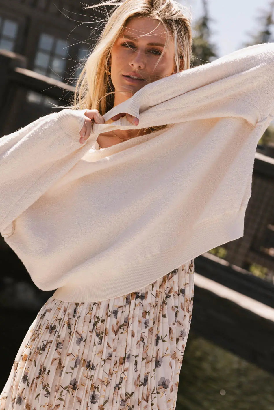 Annaleah Textured Sweatshirt in Cream - FINAL SALE