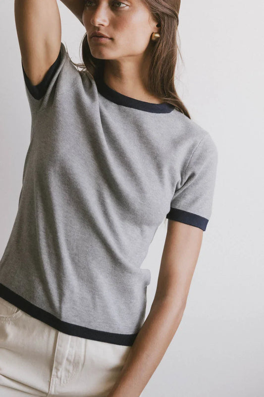 Maddie Ringer Sweater Top in Grey