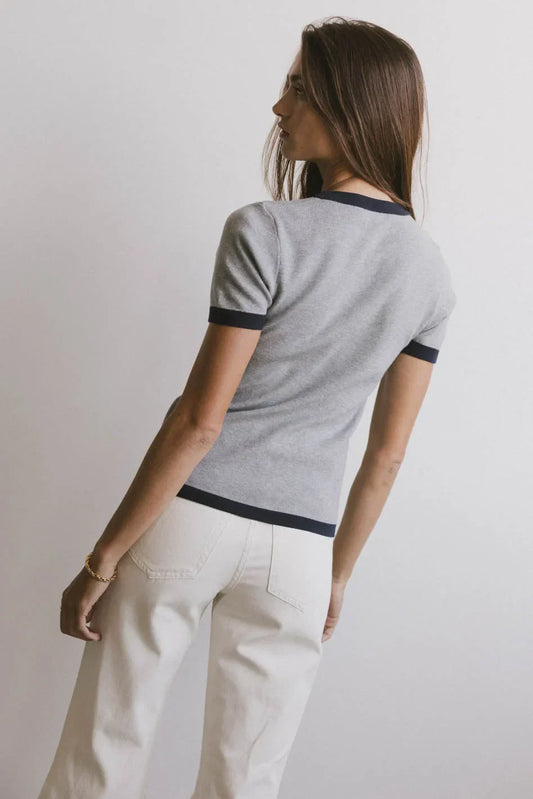 Maddie Ringer Sweater Top in Grey