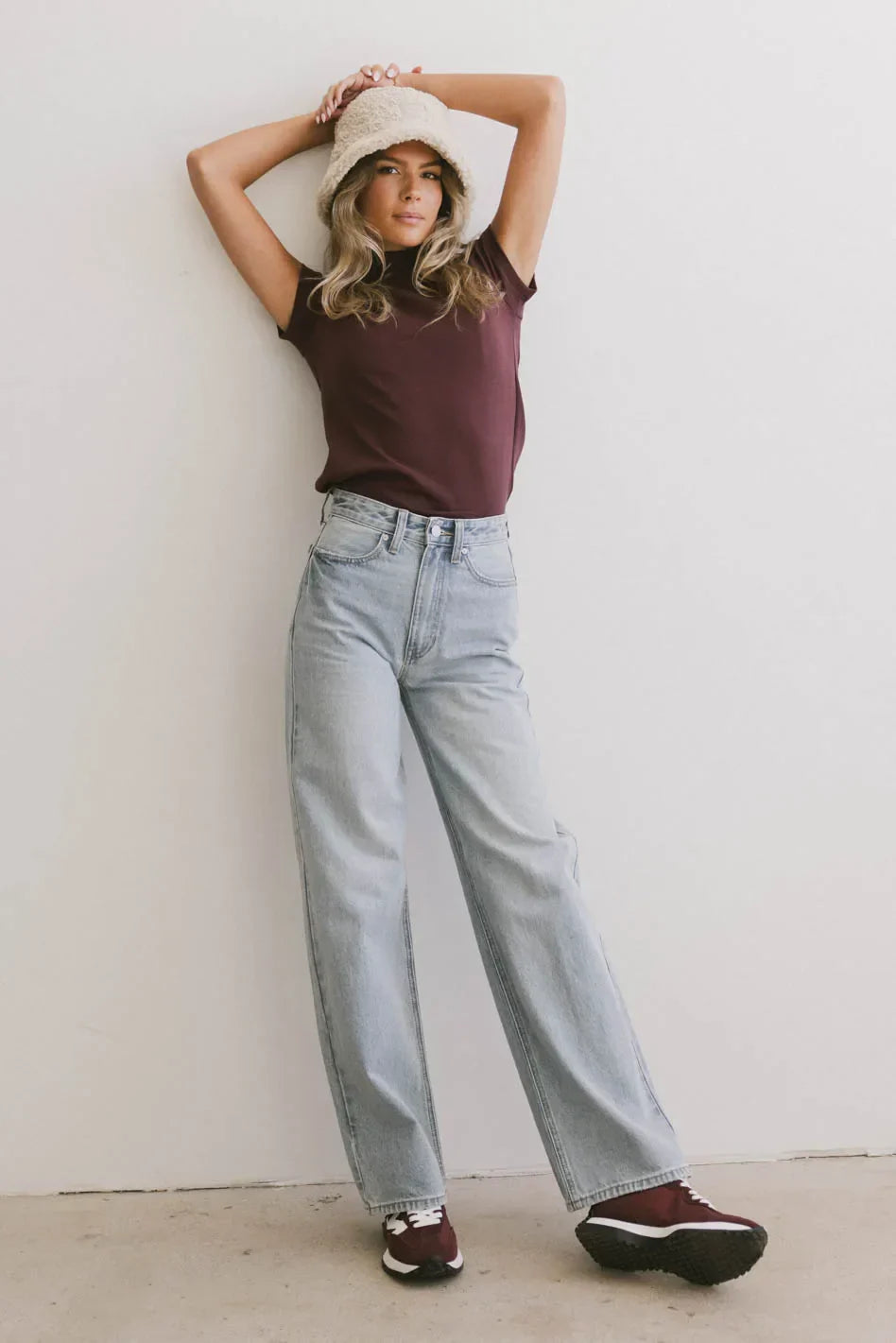 Marley Mock Neck Tee in Wine - FINAL SALE