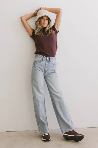 Marley Mock Neck Tee in Wine - FINAL SALE