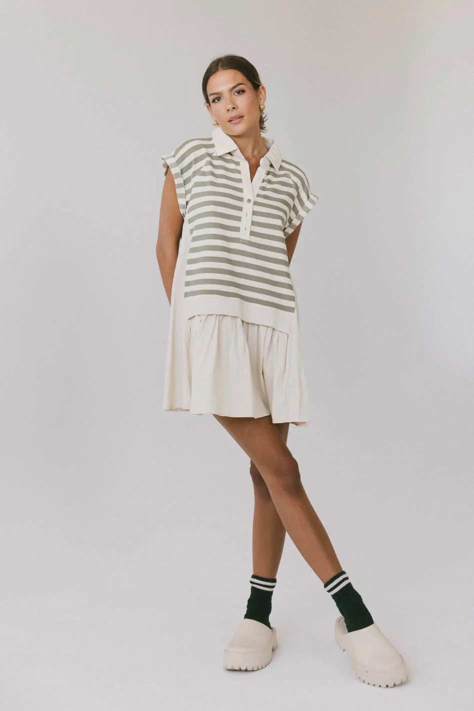 Evan Collared Mini Dress in Olive - FINAL SALE