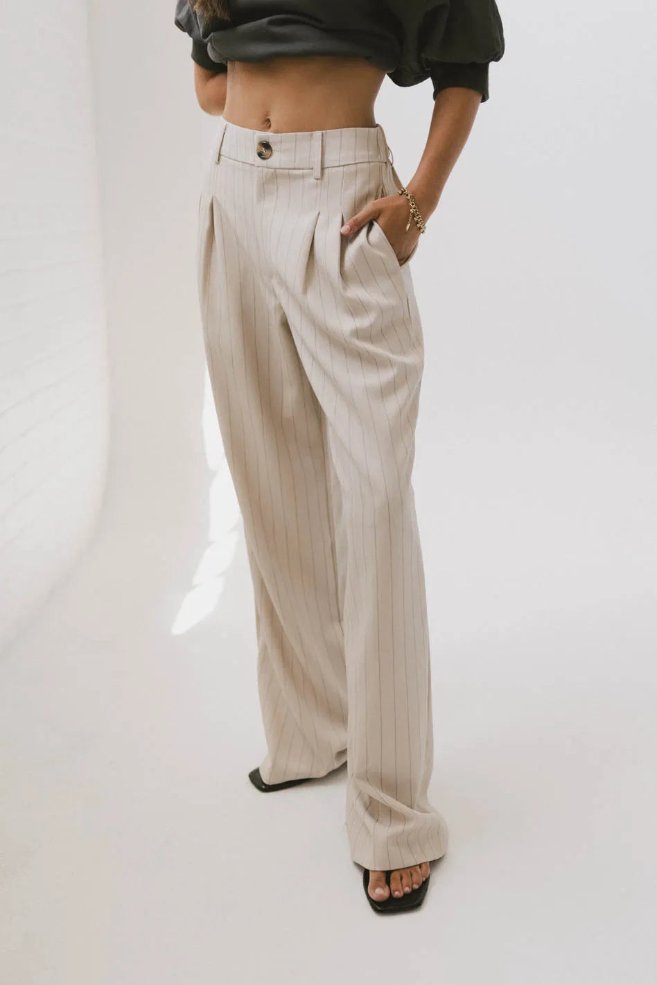 Reese Striped Slacks in Cream - FINAL SALE