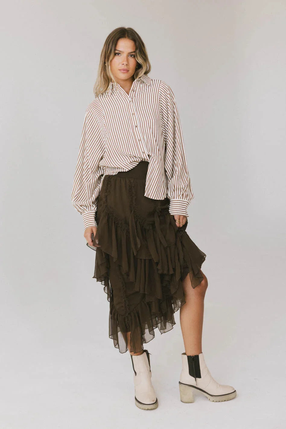 Emerson Ruffled Maxi Skirt in Brown - FINAL SALE