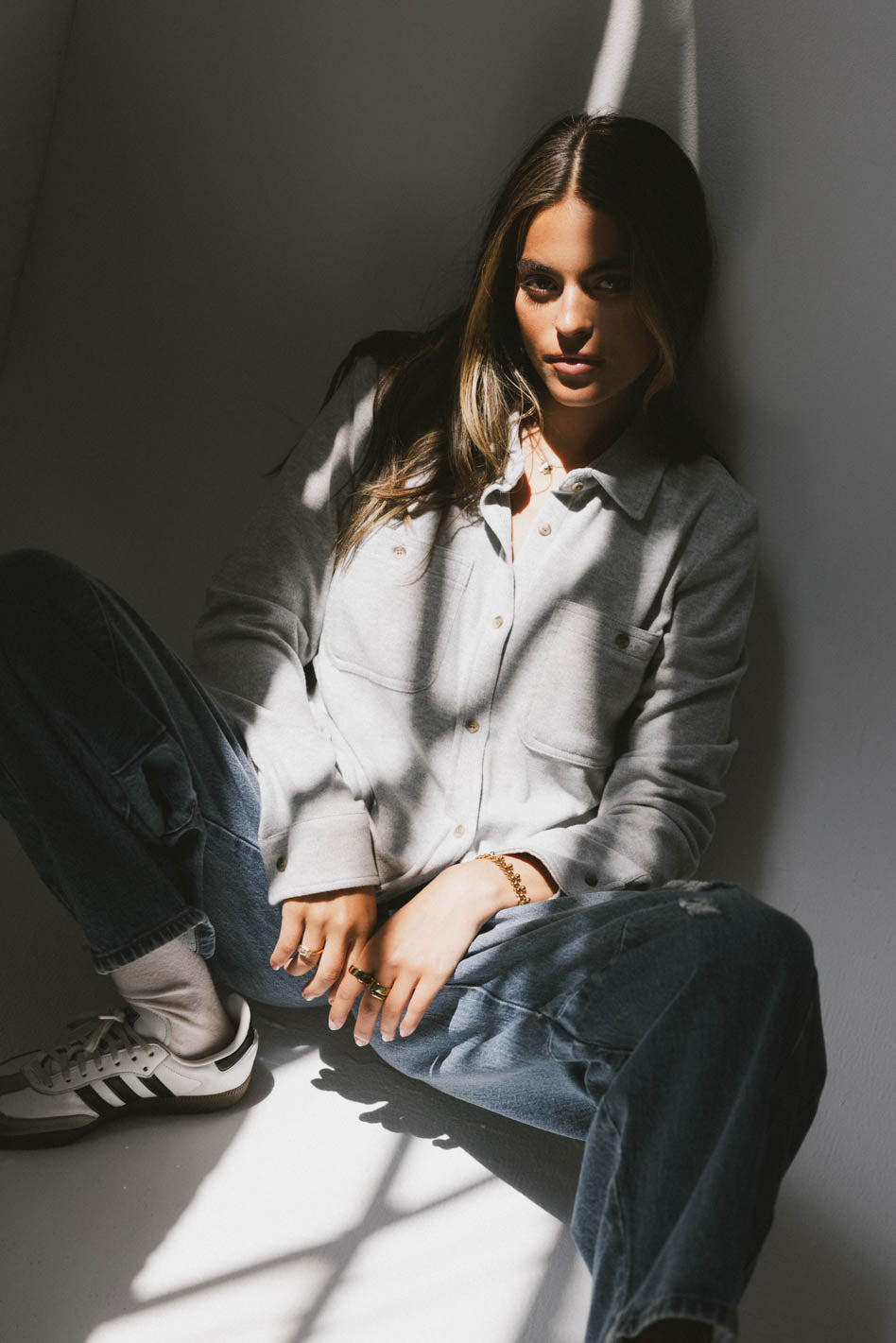 Mada Fleece Button Up in Grey - FINAL SALE