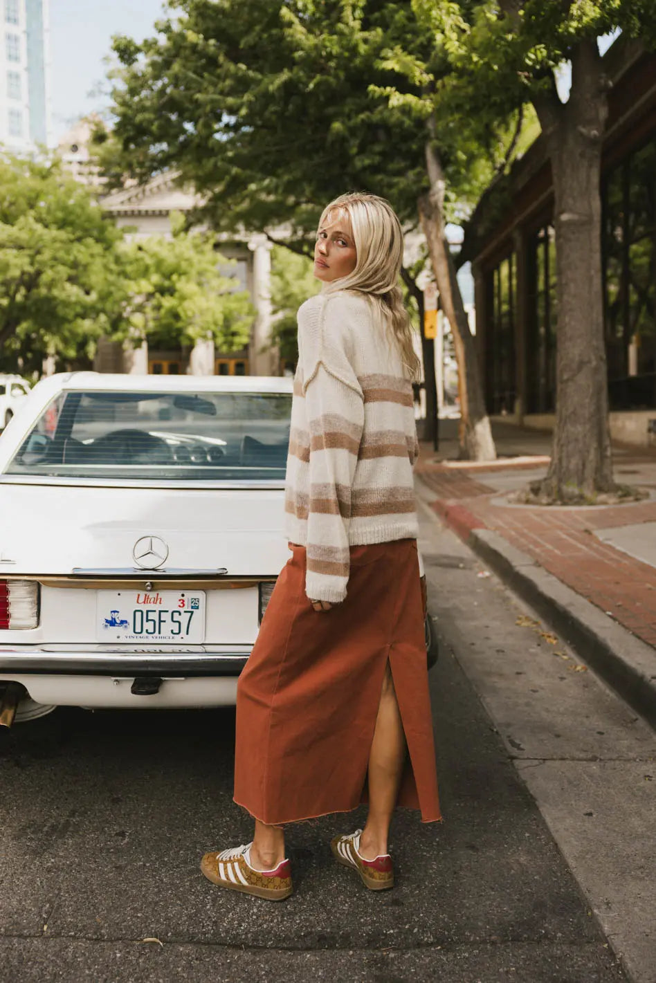 Rylie Denim Maxi Skirt in Rust - FINAL SALE