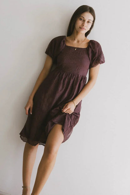 Karrie Embroidered Midi Dress in Purple - FINAL SALE