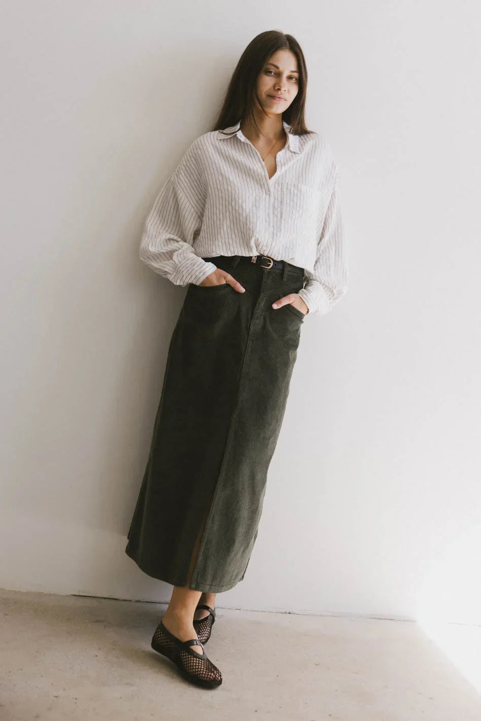 Sambria Corduroy Skirt in Olive - FINAL SALE