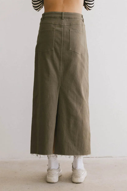 Rylie Denim Maxi Skirt in Olive - FINAL SALE