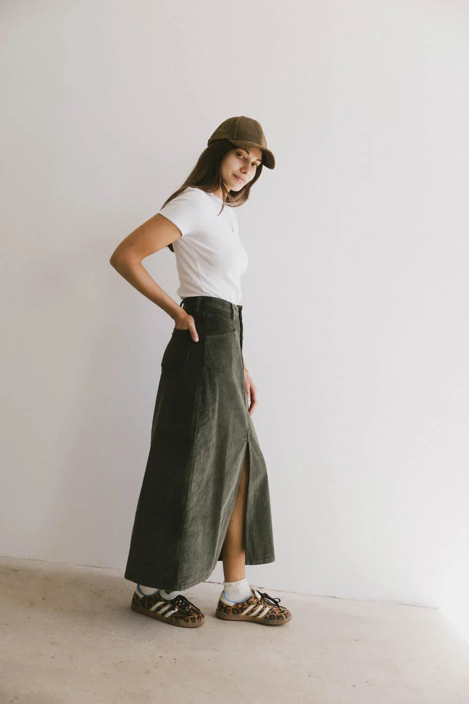 Sambria Corduroy Skirt in Olive - FINAL SALE