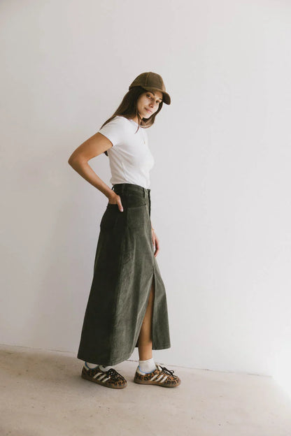 Sambria Corduroy Skirt in Olive - FINAL SALE