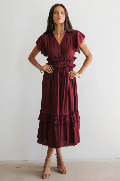 Willa Ruffle Dress in Burgundy - FINAL SALE