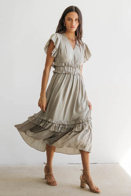 Willa Ruffle Dress in Sage - FINAL SALE