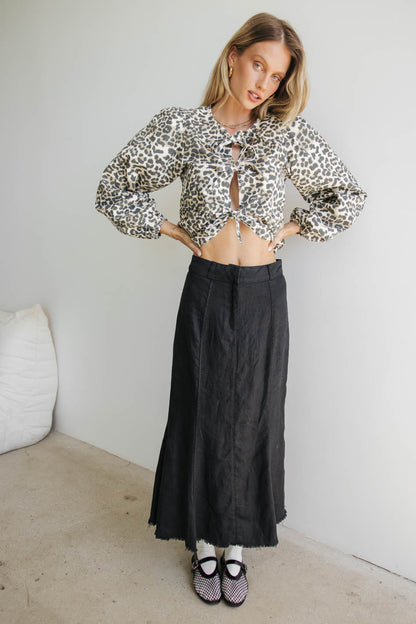 Maggie Peplum Tie Blouse in Leopard - FINAL SALE
