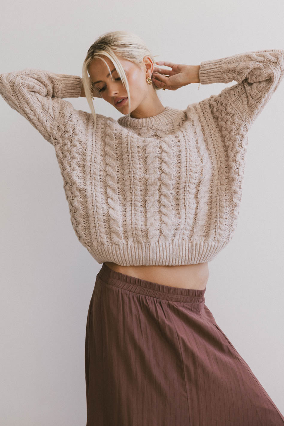 Annie Cable Knit Sweater in Taupe - FINAL SALE