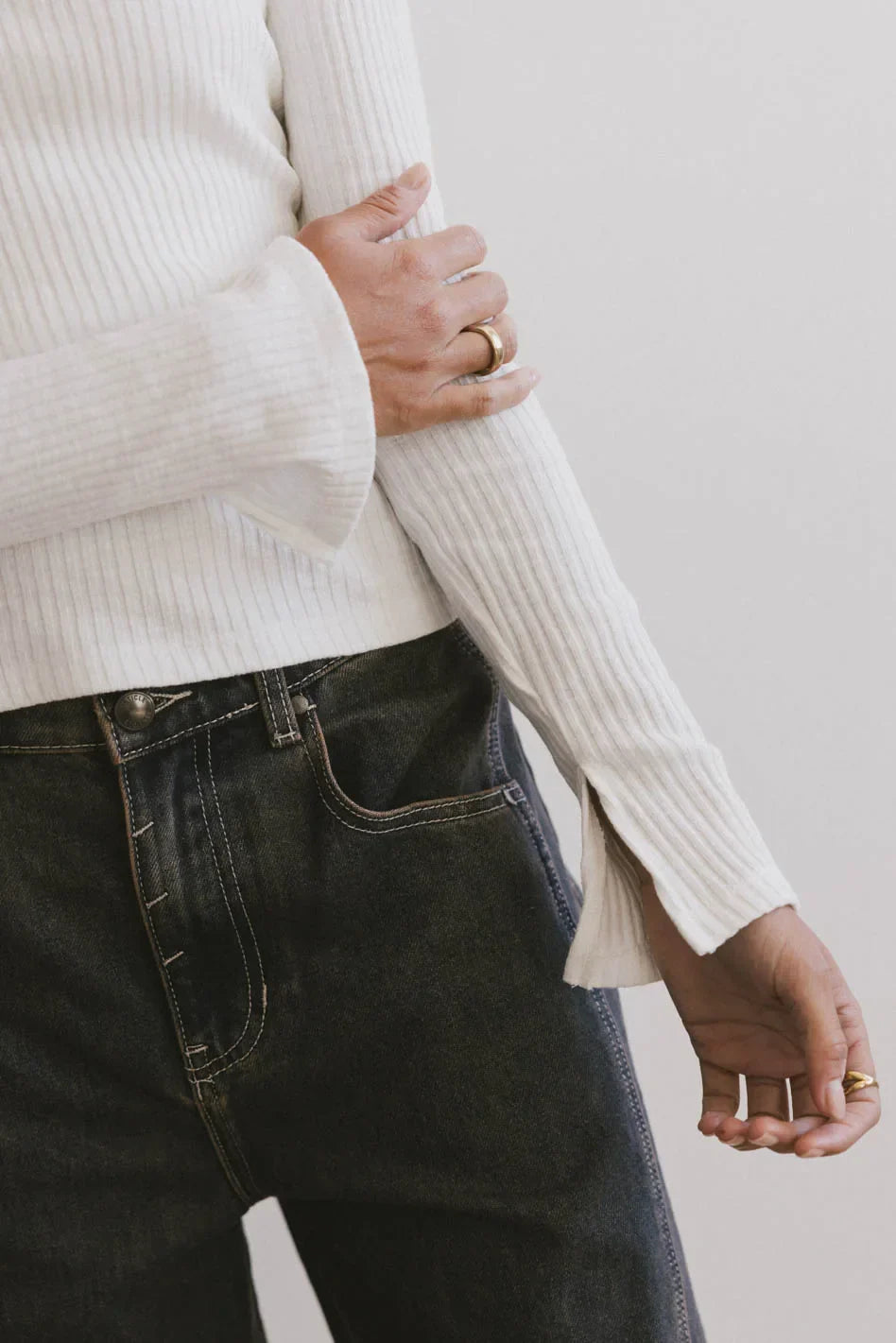 Cosette Ribbed Ruched Top in White - FINAL SALE