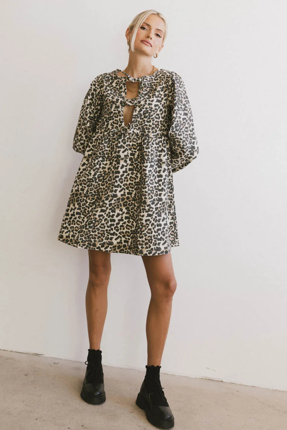 Tyler Peplum Mini Dress in Leopard - FINAL SALE