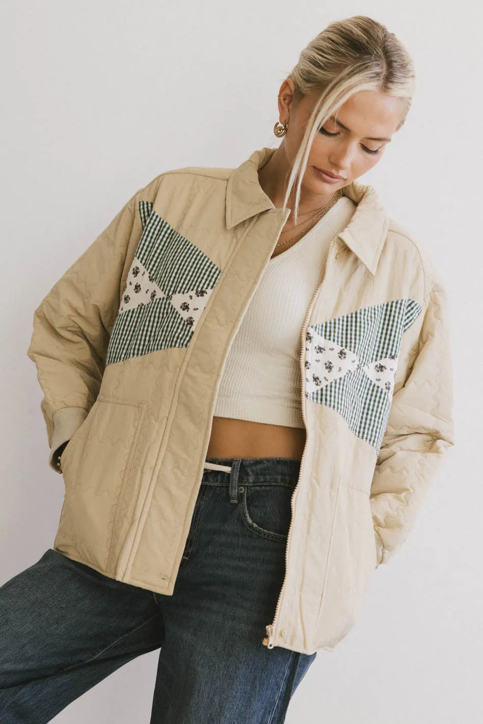 Karlie Quilted Jacket in Khaki - FINAL SALE