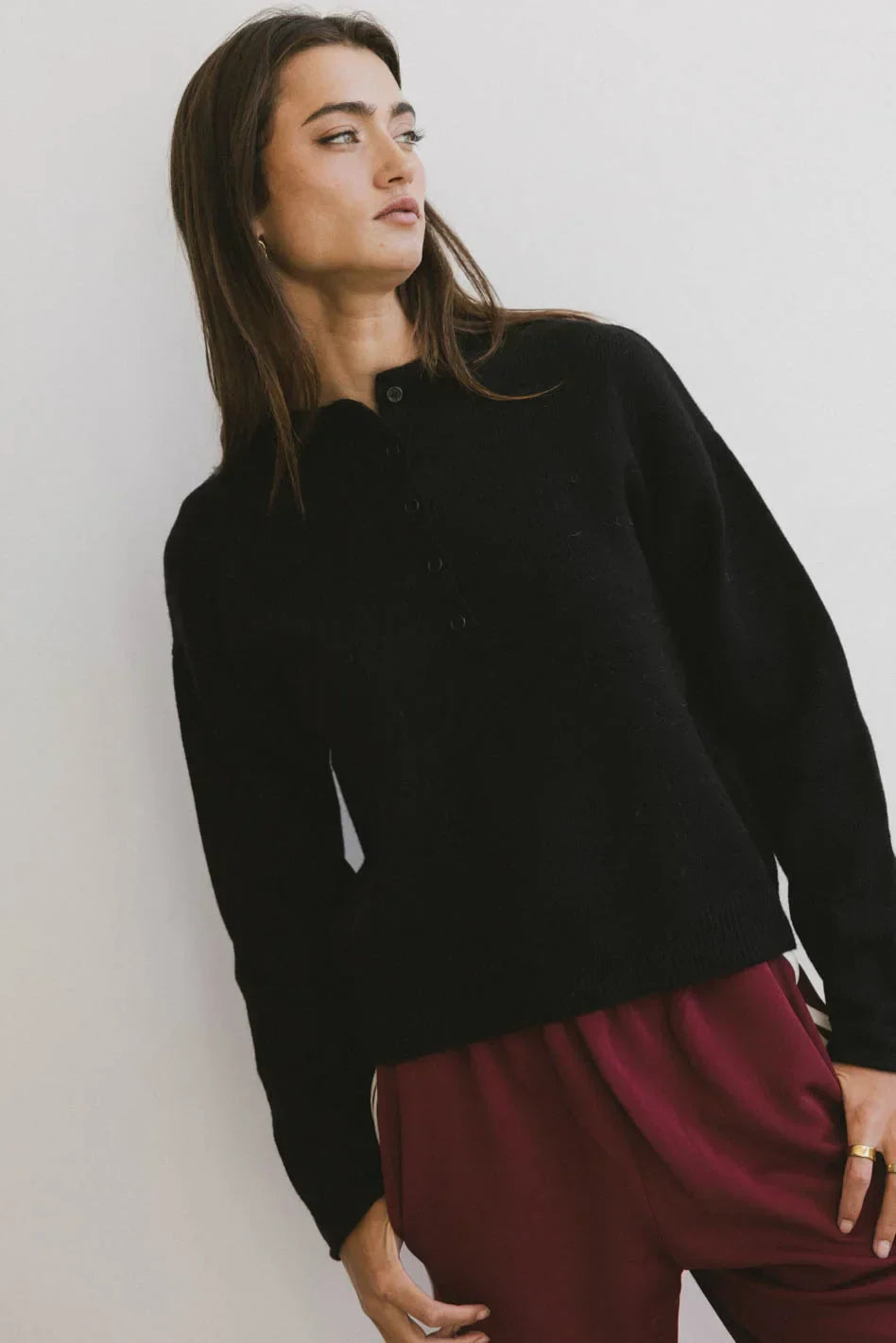 Meli Button Front Knit Sweater in Black - FINAL SALE