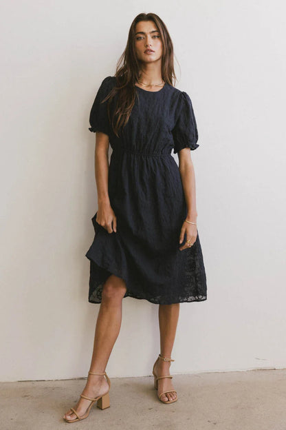 Cecy Embroidered Midi Dress in Navy - FINAL SALE